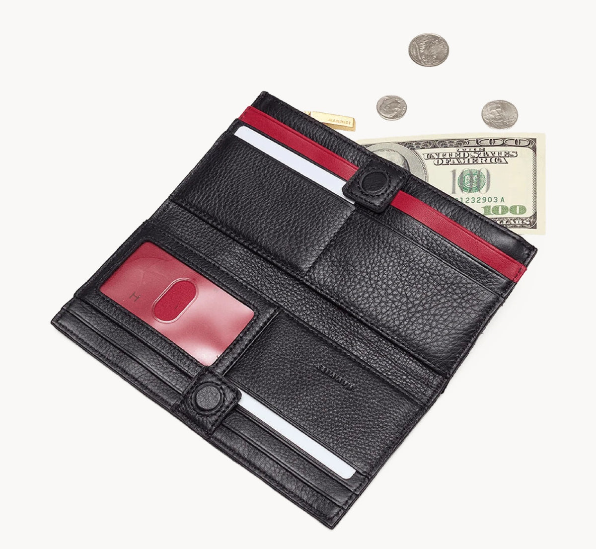 Hammitt 110 North Wallet - Black/Brushed Gold, Red Zip