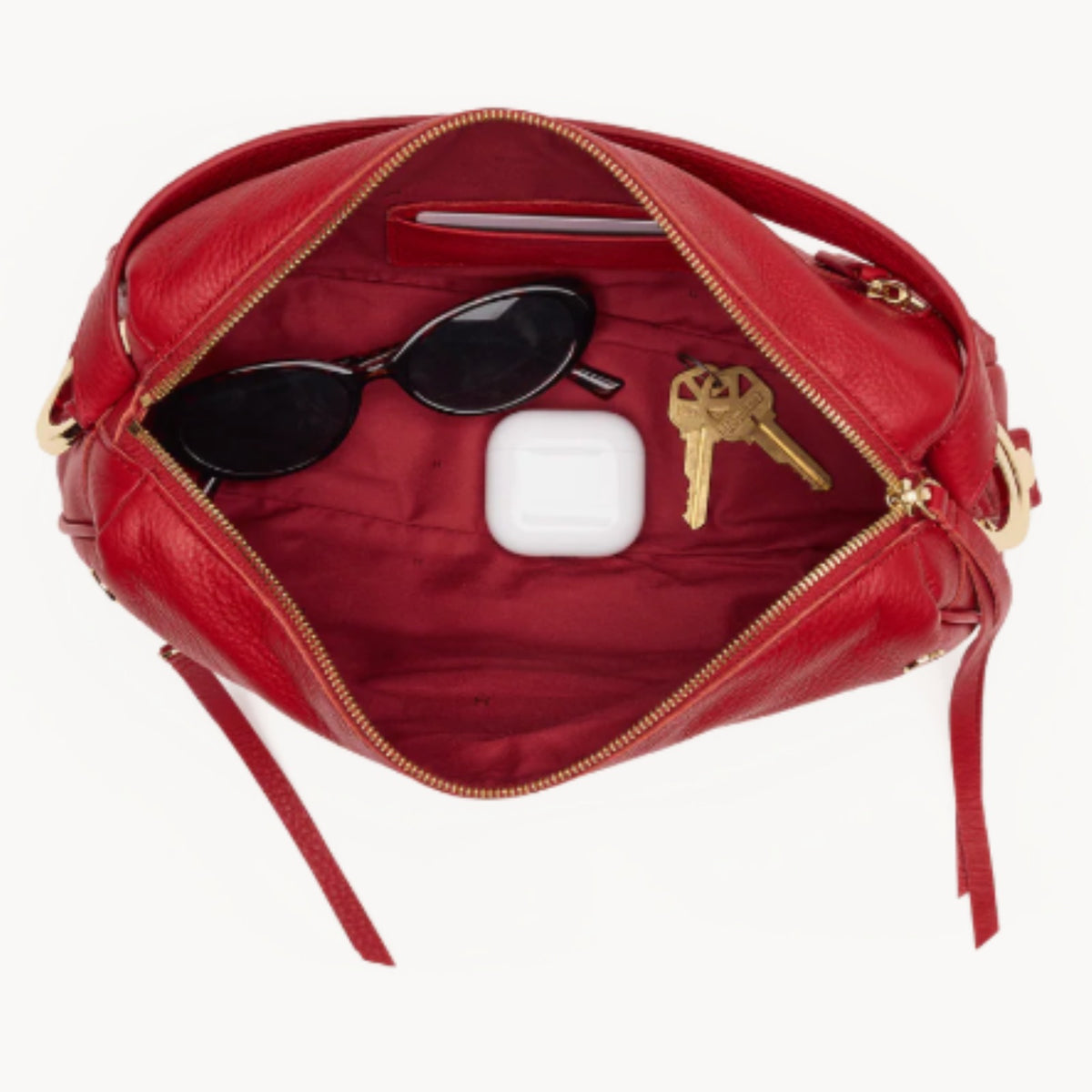 Hammitt Doxie Medium open, showing red twill lining