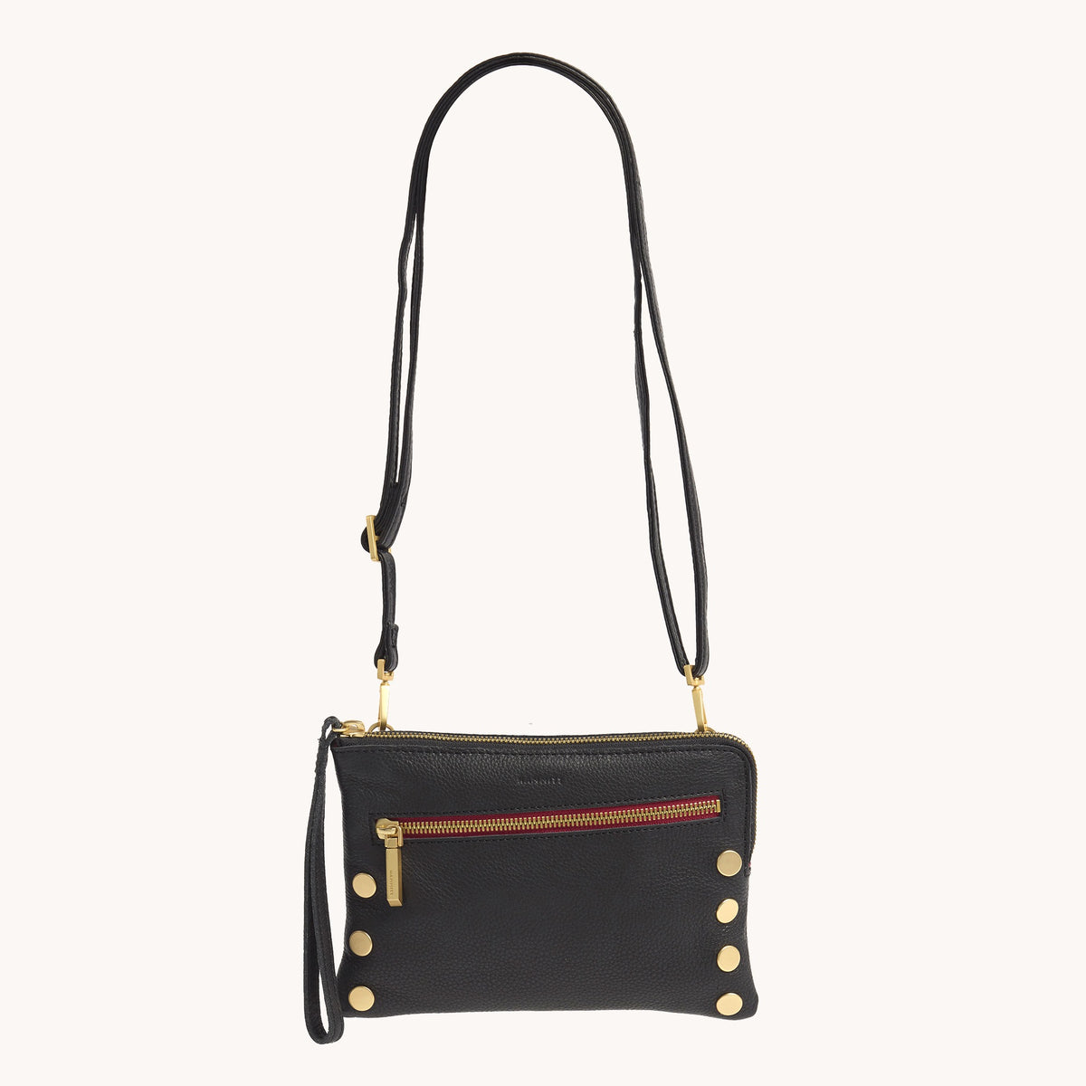 Hammitt Nash Small - Black/Brushed Gold, Red Zip