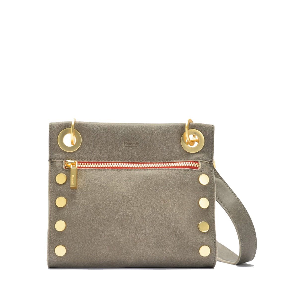 Hammitt Tony Small Crossbody - Pewter/Brushed Gold, Red Zip