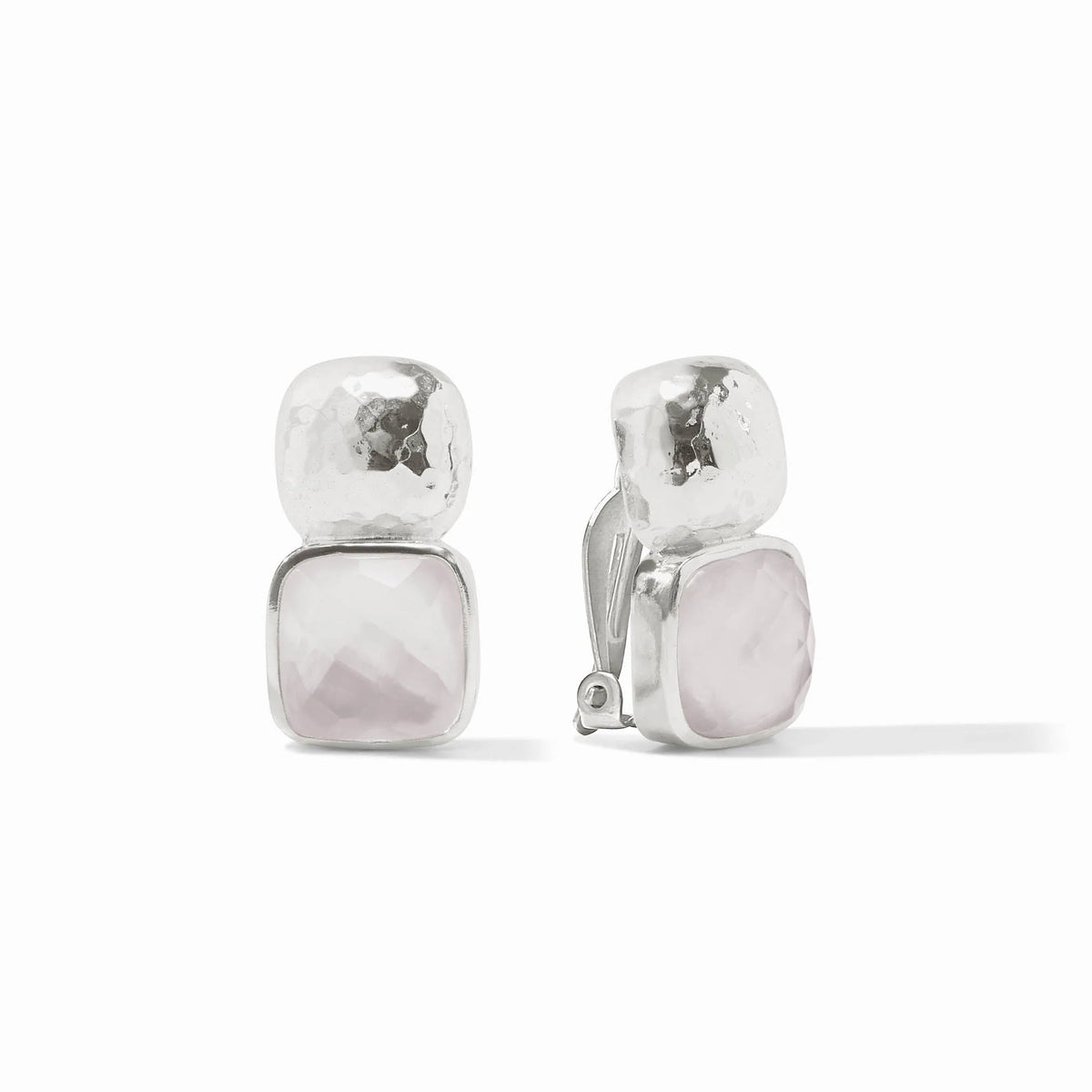 Julie Vos Catalina Clip Earrings - Silver, Iridescent Clear Crystal