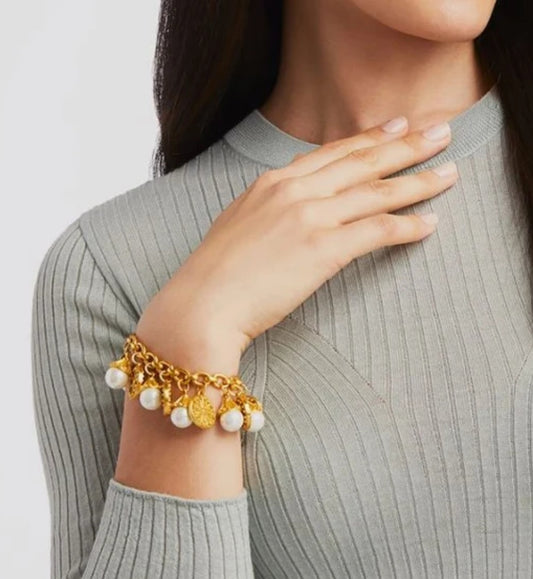 Julie Vos Meridian Charm Bracelet - Gold with Pearl Charms