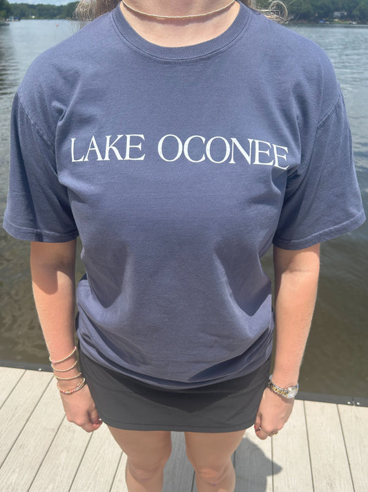 Lake Oconee T-shirt Navy with White Letters