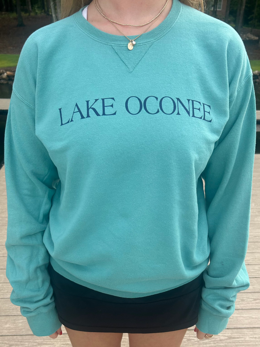 Lake Oconee Sweatshirt Green with Navy Letters