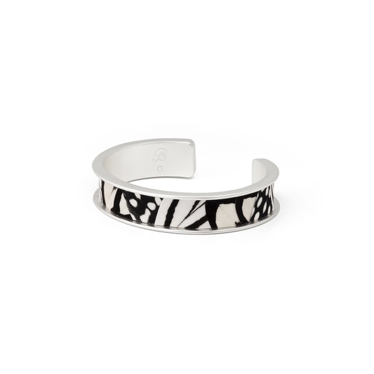Brackish Homer Thin Cuff in silver with guinea and pheasant feathers
