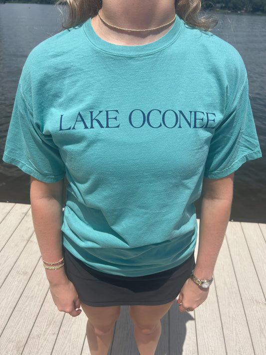 Lake Oconee Tshirt Green with Navy Letters