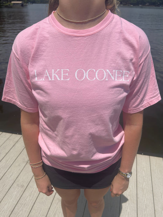 Lake Oconee Tshirt Pink with White Letters