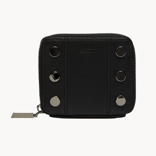 Hammitt 5 North wallet in black pebbled leather with gunmetal rivets