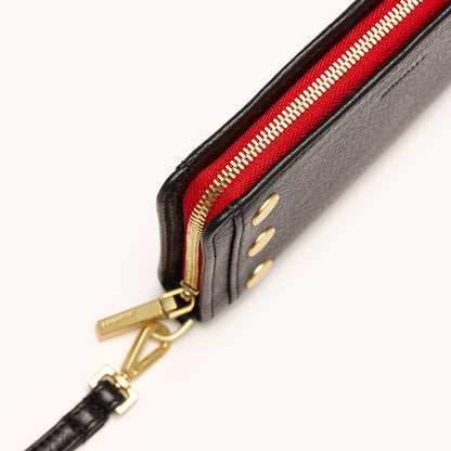 Hammitt Bryant Wallet - Black/Brushed Gold, Red Zip