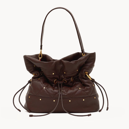 Hammitt Gianna Large bucket bag in quilted espresso leather, front