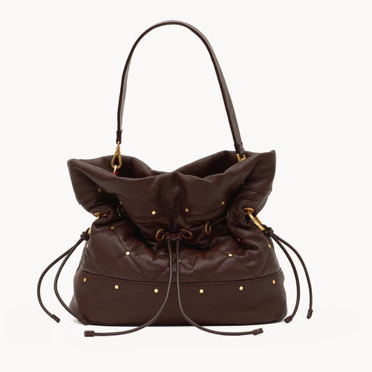Hammitt Gianna Large bucket bag in quilted espresso leather, front