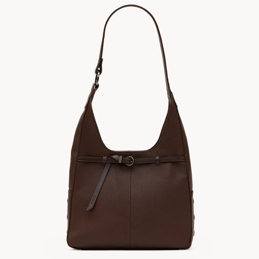 Hammitt Tim Medium in belted espresso leather, front