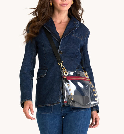 Hammitt Tony Medium Clear Crossbody - Black/Brushed Gold, Red Zip
