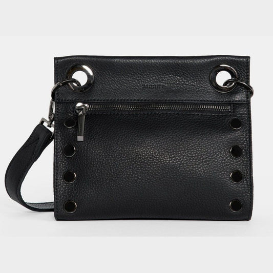 Hammitt Tony Small Crossbody in black leather with gunmetal hardware, front