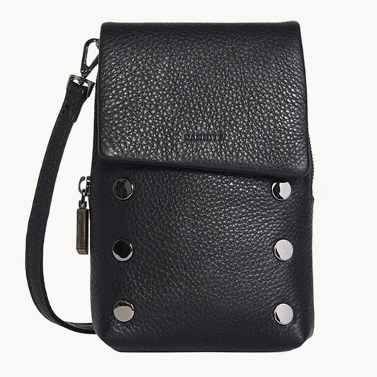 Hammitt VIP Mobile crossbody in black pebbled leather with gunmetal rivets