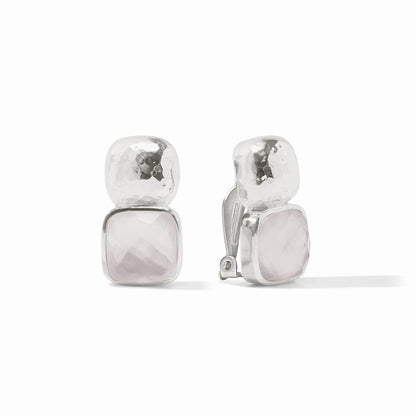 Julie Vos Catalina Clip Earrings - Silver, Iridescent Clear Crystal