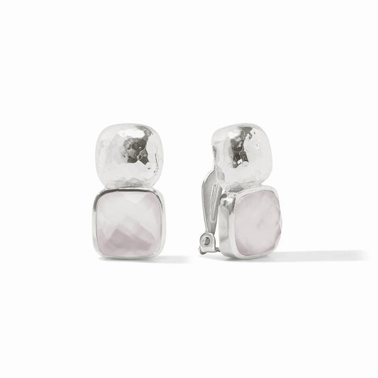 Julie Vos Catalina Clip Earrings - Silver, Iridescent Clear Crystal