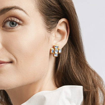 Julie Vos Savoy Earrings - Gold, Iridescent Clear Crystal