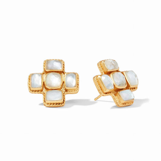 Julie Vos Savoy Earrings - Gold, Iridescent Clear Crystal