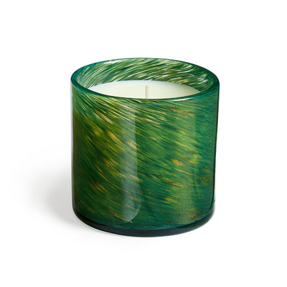 LAFCO Woodland Spruce holiday candle in green hand-blown glass
