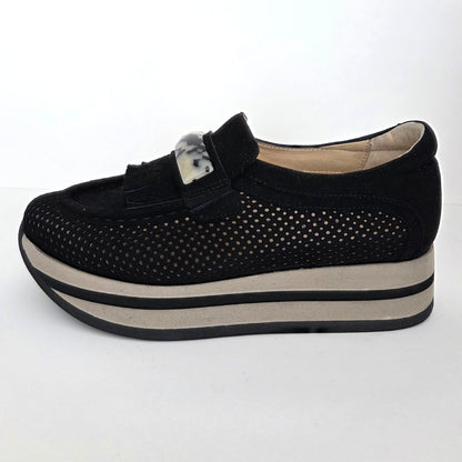 Softwaves Caroline fringe platform loafer in Black, inside view