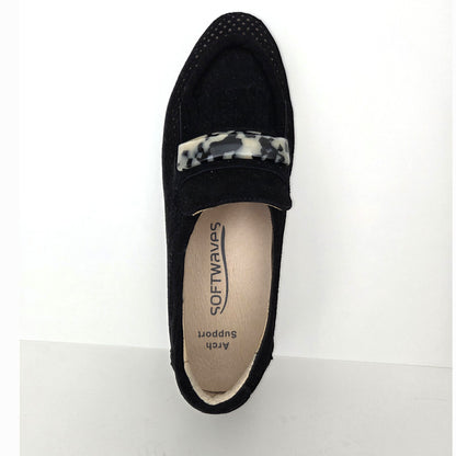 Softwaves Caroline fringe platform loafer in Black, top view