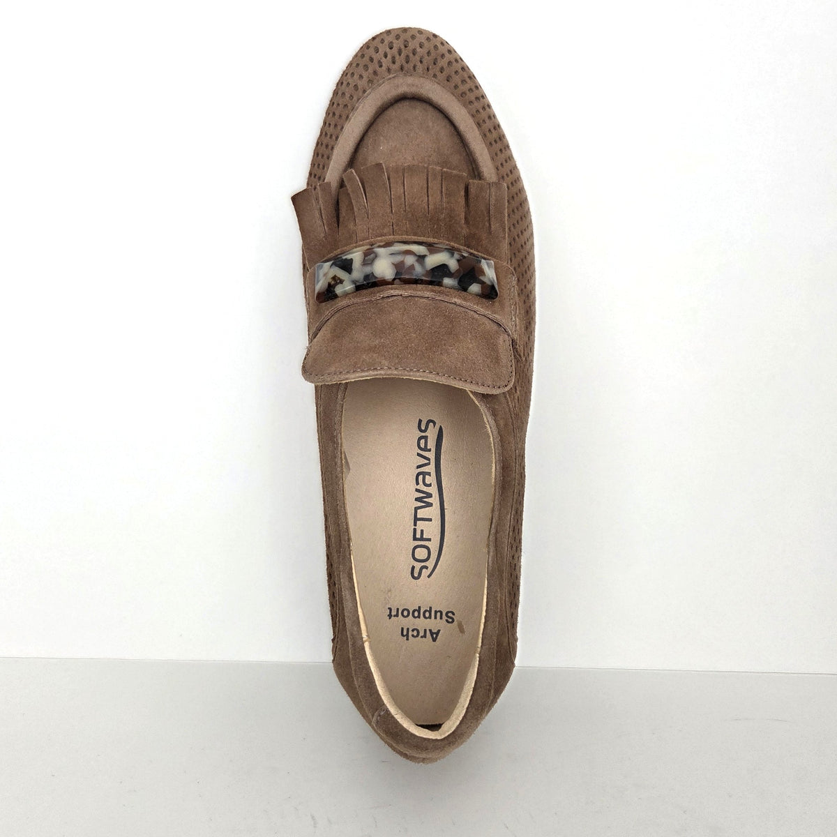 Softwaves Caroline fringe platform loafer in Tabaco, top view